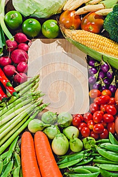 Backgroud of fresh food tasty and healthy varis vegetables are on the wooden table