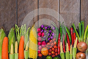 Backgroud of fresh food tasty and healthy varis vegetables are on the wooden table