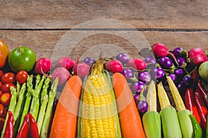 Backgroud of fresh food tasty and healthy varis vegetables are on the wooden table