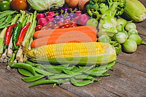 Backgroud of fresh food tasty and healthy varis vegetables are on the wooden table