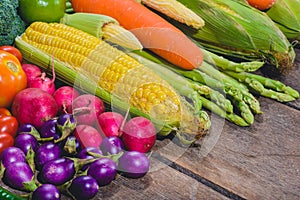 Backgroud of fresh food tasty and healthy varis vegetables are on the wooden table