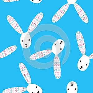 Cute doodle drawing.White rabbit seamless pattern.