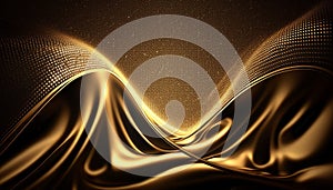 The background is a 3D rendered luxury gold texture with particle drapery