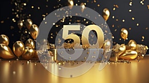 Background for a 50 years birthday, golden numbers oon a black background
