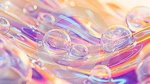 Background with abstract 3D art. Holographic liquid blobs, soap bubbles, metaballs.......