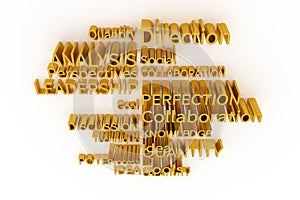 Abstract CGI typography, business related keywords. Wallpaper for graphic design. Direction, leadership, perspect, process. photo