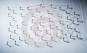 Background. Abstract concept of network, social media, internet, teamwork, communication. Nails linked together by