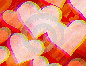 Background from abstract dreamy hearts with chromatic abberation effect