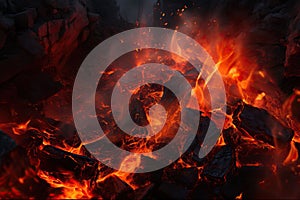 background abstract fire coals Burning coal charcoal ember texture wood wooden red orange hot balefire barbq fireplace ash burn