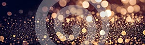 background of abstract glitter lights. brown, gold and black. bokeh banner. Glittering stars of bokeh use for celebrate background