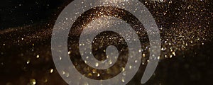 Background of abstract gold and black glitter lights. defocused