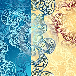 Background with abstract marine lace in blue beige