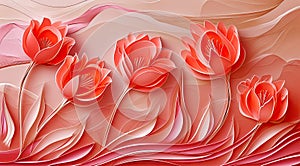 Background with abstract pink flower, paper cut style photo