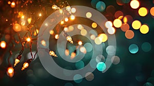 A background adorned with a chain of lights and bokeh sets the mood for festive party invitations. Ai Generated