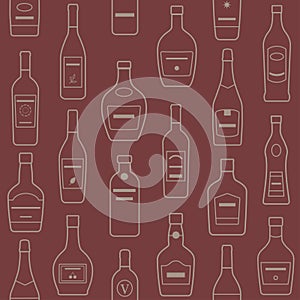 Background of Alcohol Bottles. Seamless pattern.