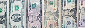 Background with american dollar bills with different values