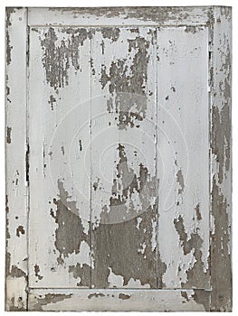 Background of antique wooden window with peeled off paining of white color. Decorative concept