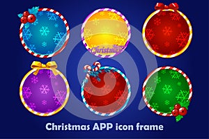 Background for the app icons, christmas set. New Year app icons circle frames
