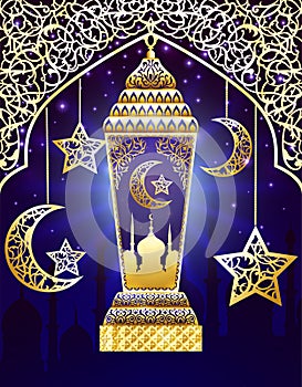Background with arabic lantern photo