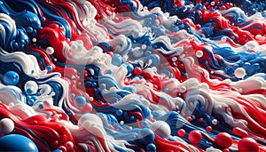 Background Artwork, Illustration , Generative AI, of red, white and blue fluids in an agitated state