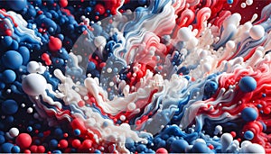 Background Artwork, Illustration , Generative AI, of red, white and blue fluids in an agitated state