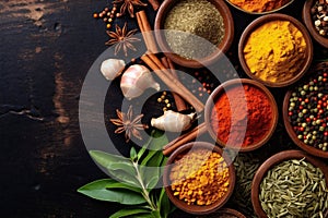 background asian herb dry cooking ingredient spice indian powder seasoning food. Generative AI.