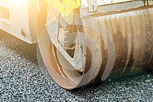 Background of asphalt roller that stack and press hot asphalt. Road repair machine