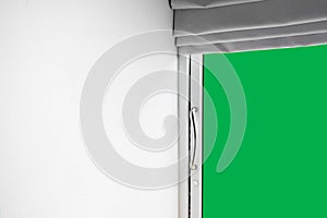 Background atmosphere in the room.Look out through the door ,View with green screen Isolated on background .