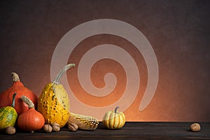 Background with autumn pumpkin harvest