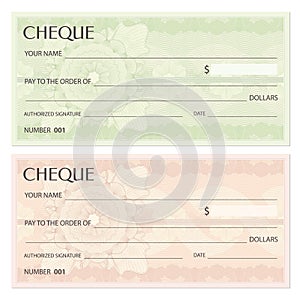 Check cheque, Chequebook template. Guilloche pattern with watermark, spirograph photo