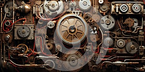 A background banner of old technology and new using