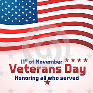 Background banner for Veterans Day, USA celebration. Vector design Honoring all who served. Happy Veterans day 11th of November