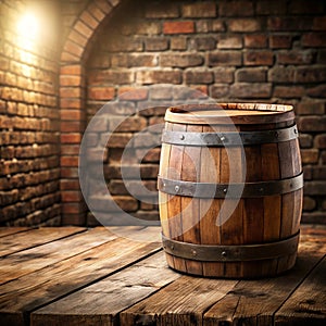 Background of Barrel and Worn Old Table of Wood