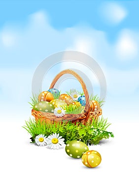 Background with a basket full Easter eggs