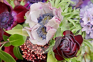 Background of beautiful different flowers in the bouquet florist. Macro photo