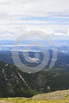 Background beautiful layered mountain landscape view from the top of Snezka mountain