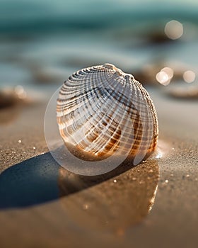 Background with a beautiful shell on the beach. Beautiful holiday summer sand beach tropical beach and sea.