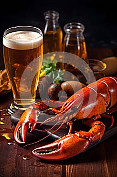 tasty background beer crab red food crayfish glass seafood snack crawfish. Generative AI.