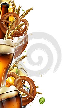 Background with beer elements. May be used for design menu beer restaurant. Highly realistic illustration photo