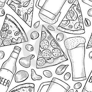 Background of beer and pizza