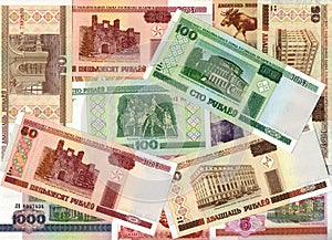 Background of Belarusian ruble banknotes photo