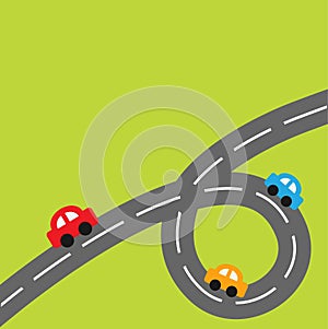 Background with big loop road and cartoon cars photo