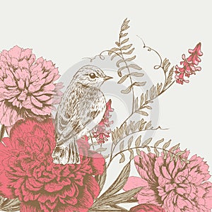 Background with bird and flower