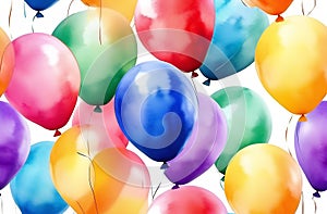 Background for birthday party made of balloons in watercolor style