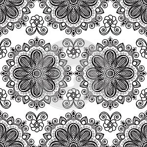 Background with black and white mehndi seamless lace buta decoration items on white background.