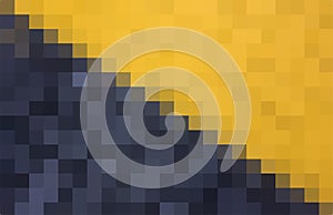 Background from black and yellow squares connected diagonally. Geometric texture. Abstract art pattern of square pixels