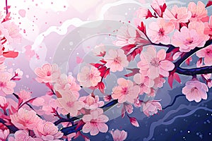 Background with blooming sakura Japan Pink sakura Spring nature background with pink blossom of cherry trees Springtime nature