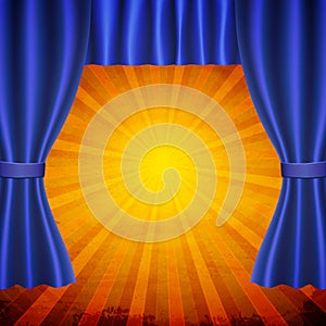 Background with blue circus curtain. Design for presentation, concert, show