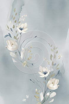 Ethereal Tranquility: A Soft White Watercolor Floral Dreamy background