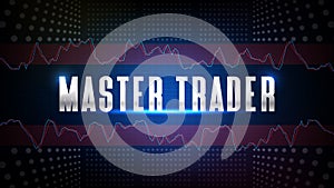 background of blue futuristic technology glowing Master Trader text with stochastic oscillator technical analysis stock photo